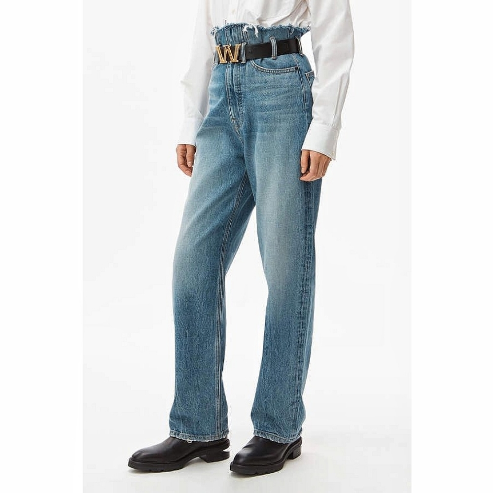 Alexander Wang High Waisted Paperbag Raw Hem Pleated Denim Jeans